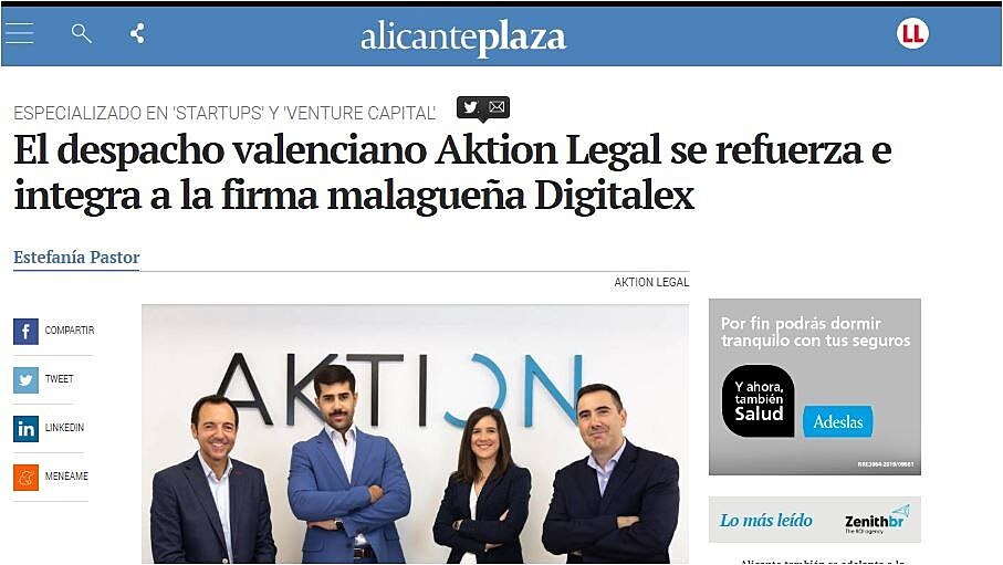 El despacho valenciano Aktion Legal se refuerza e integra a la firma malaguea Digitalex